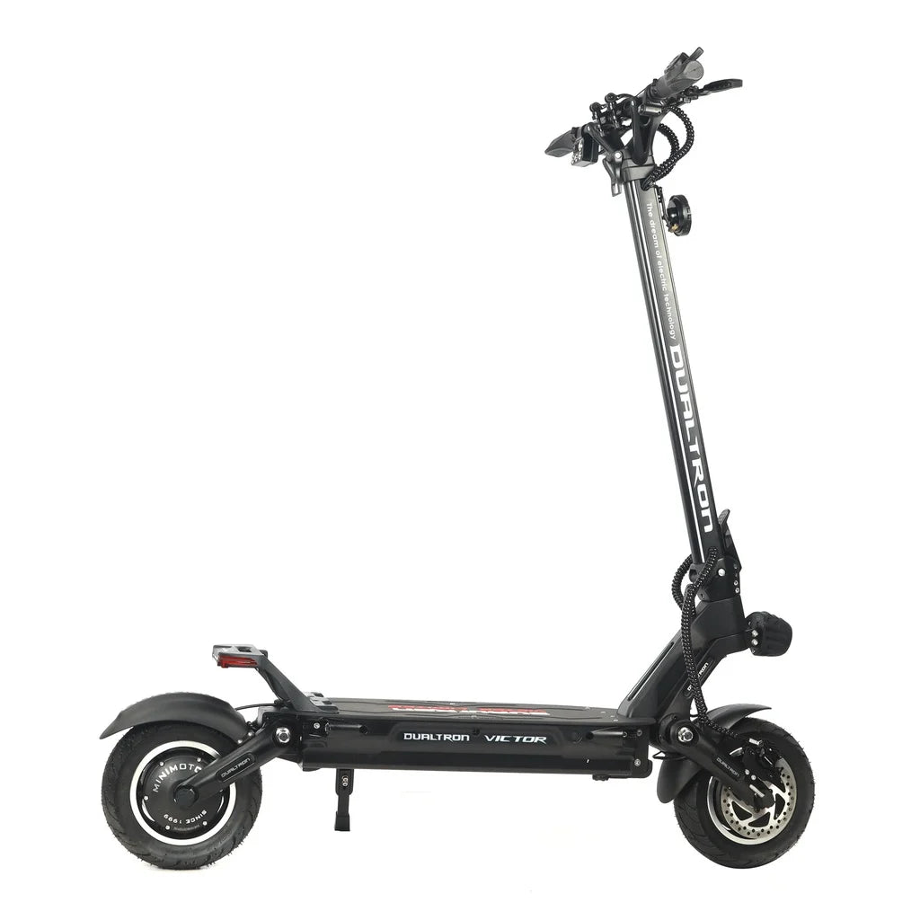 Black electric scooter with 'Dualtron' branding on a white background