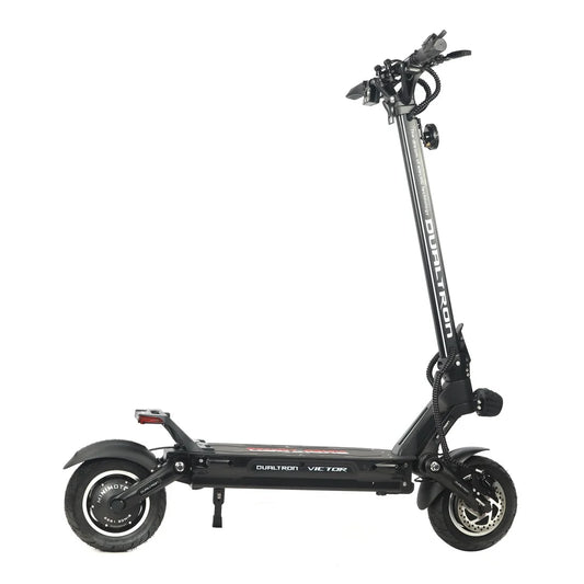 Black electric scooter with 'Dualtron' branding on a white background